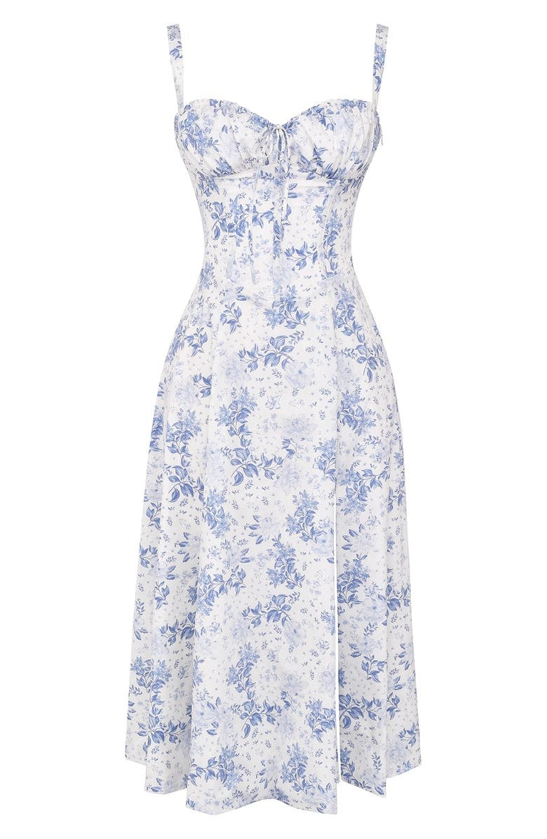 Chic women's floral print elegant midi dress for spring & summer fashion.