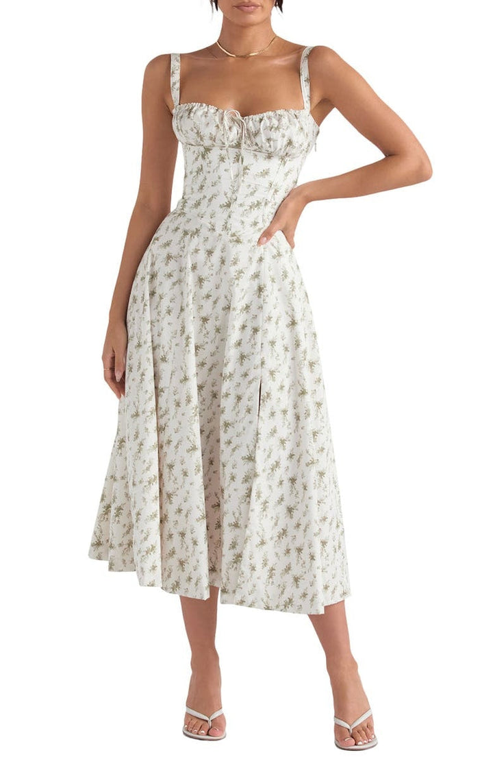 Fashionable floral print midi dress, women's elegant style for spring & summer outings.