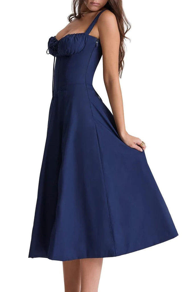 Feminine women's floral midi dress, perfect for elegant spring garden parties.