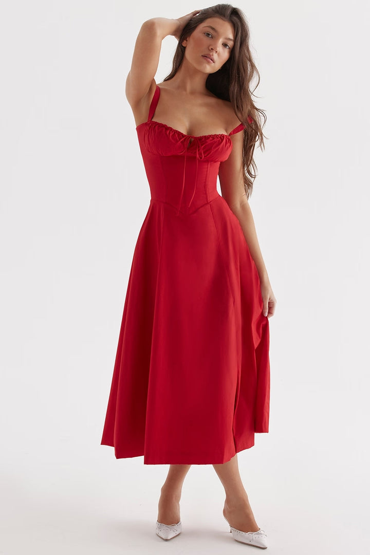 Vibrant floral print women's midi dress, elegant & stylish for spring and summer.