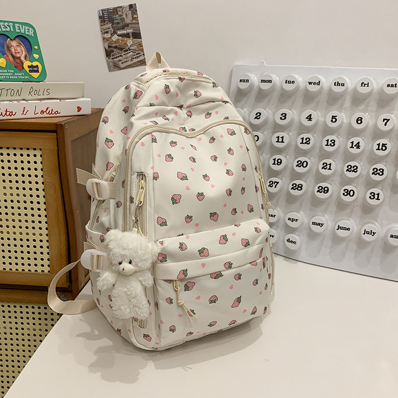 Chic women's floral print school backpack, elegant design for students. Stylish, durable, and spacious.