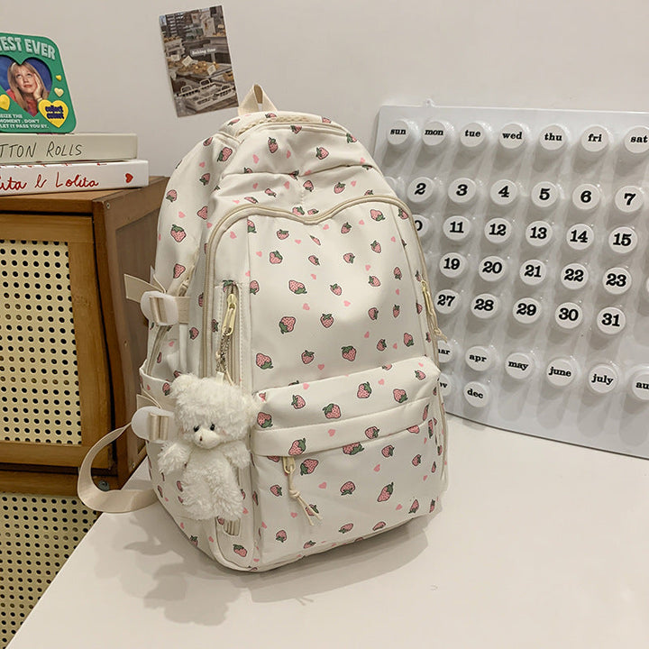 Chic women's floral print school backpack, elegant design for students. Stylish, durable, and spacious.