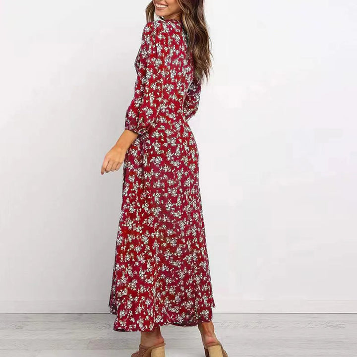Chic women's V-neck floral maxi dress. Perfect elegant summer dress for parties, vacations, or everyday casual style.