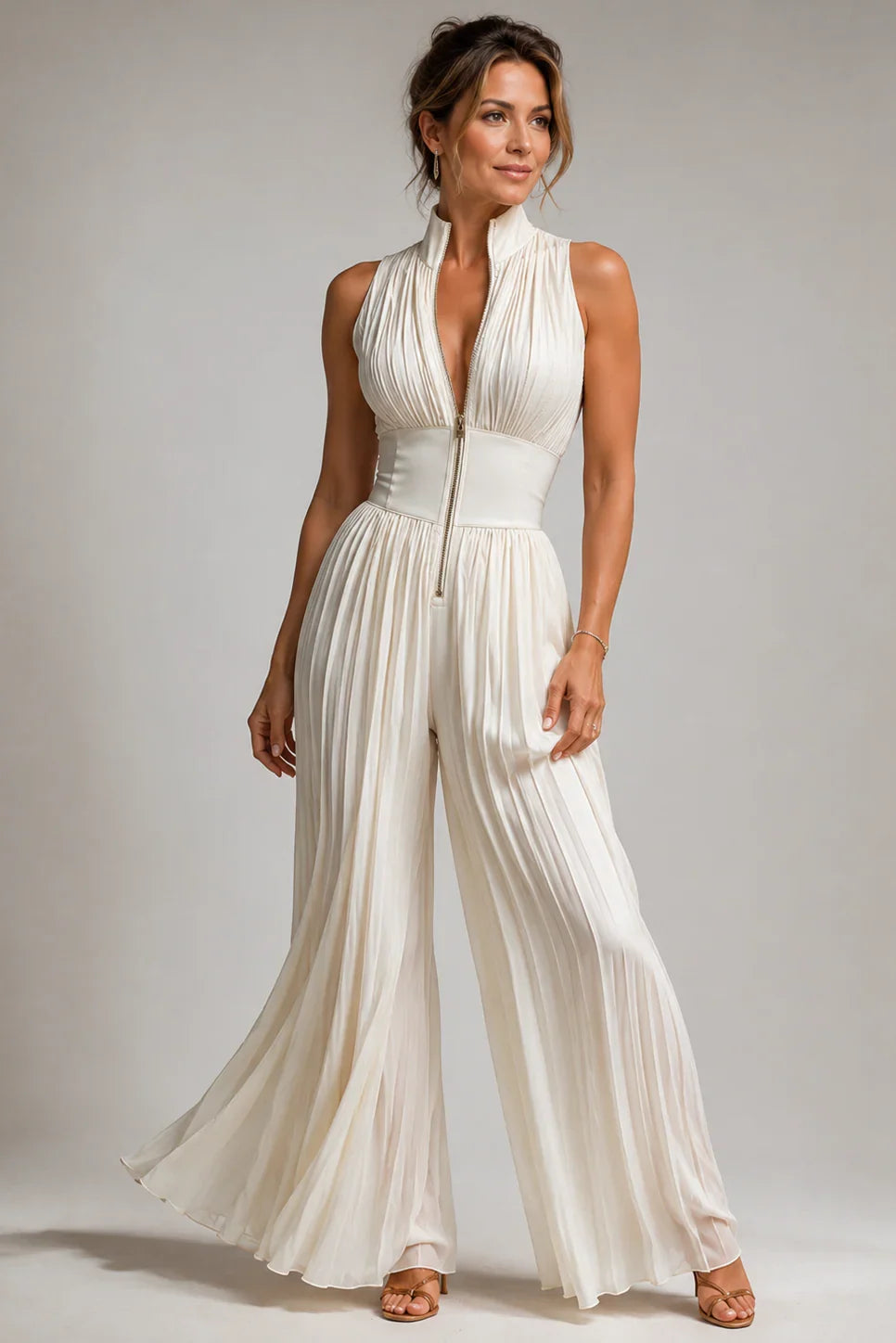 Women's elegant V-neck floral wide-leg jumpsuit, comfortable and stylish one-piece for parties.