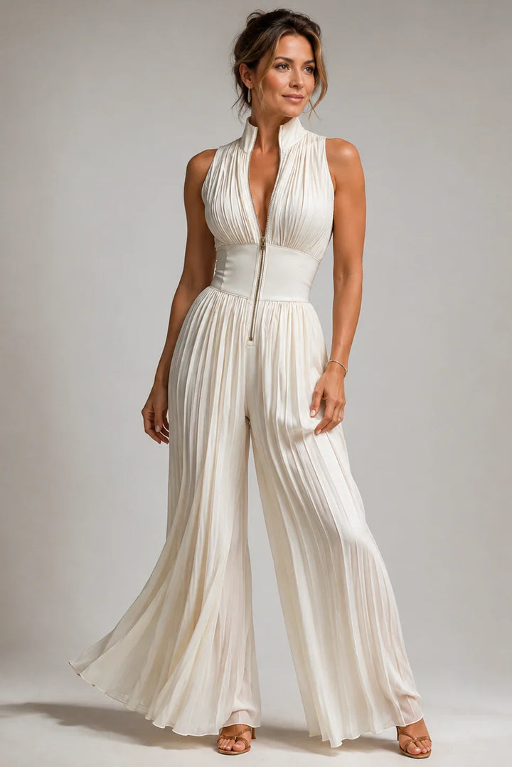 Women's elegant V-neck floral wide-leg jumpsuit, comfortable and stylish one-piece for parties.