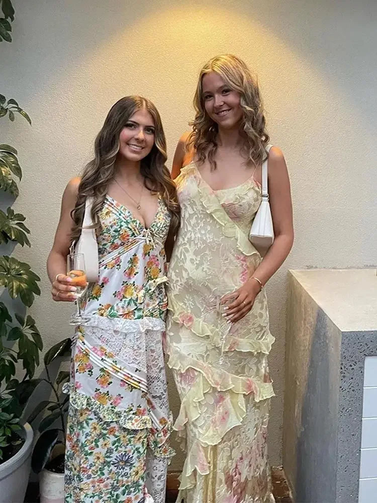 Comfortable women's flowing spaghetti strap maxi dress. Soft fabric, elegant design for summer fashion, day wear.