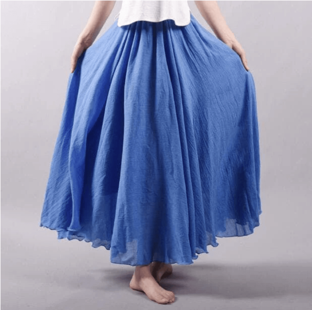Elegant women's flowy Bohemian maxi skirt, perfect for summer fashion and effortless casual style.
