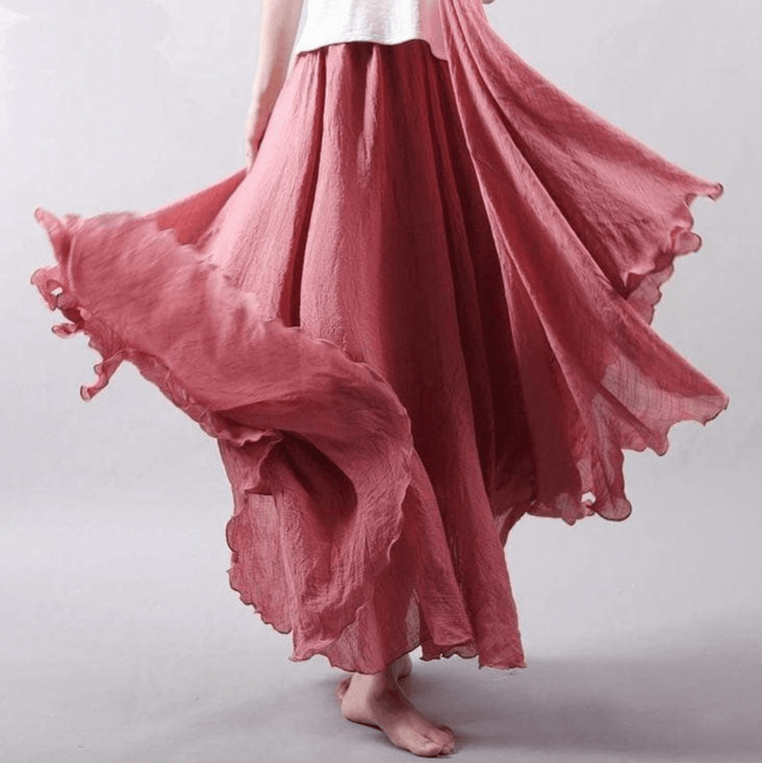 Versatile flowy bohemian maxi skirt for women, great for casual everyday wear.