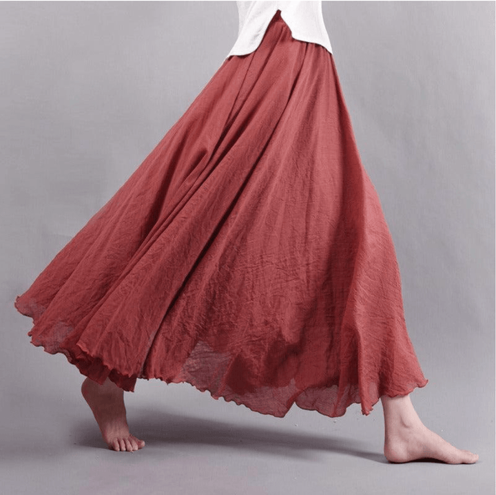 Women's flowy bohemian maxi skirt, showcasing its elegant drape and effortless style.