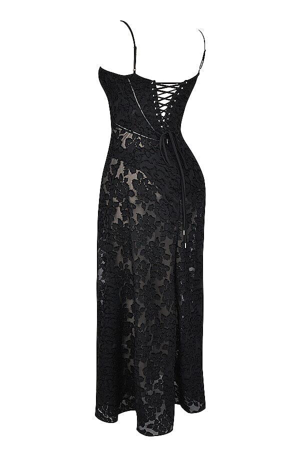 Model posing in stylish elegant flowy maxi dress, a versatile piece for parties, evening, & all occasions.