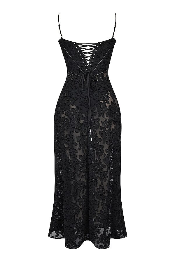Elegant flowy maxi dress for women hanging, showcasing its beautiful drape, ready for formal or summer events.