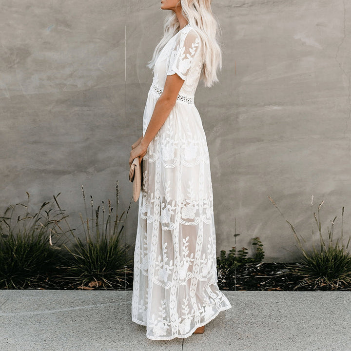 V-neck flowy maxi dress for women, offering elegant comfort. Perfect for any versatile casual or formal occasion.