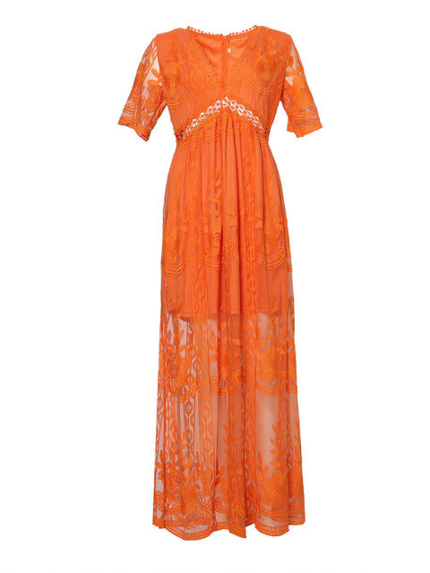 Women's elegant flowy maxi dress for all-day comfort. Versatile V-neck style, perfect for summer casual or formal.