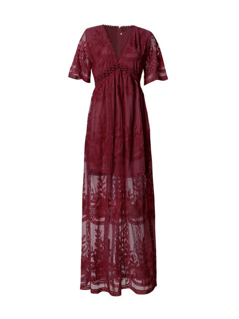 Lightweight flowy maxi dress for women, elegant V-neck. Experience all-day comfort, perfect for summer style.