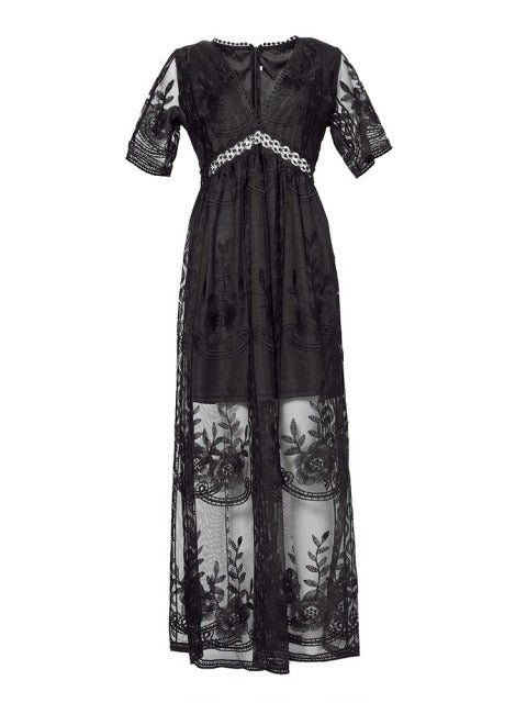 Women's elegant flowy maxi dress with V-neck. Comfortable, versatile, perfect for summer casual & formal events.