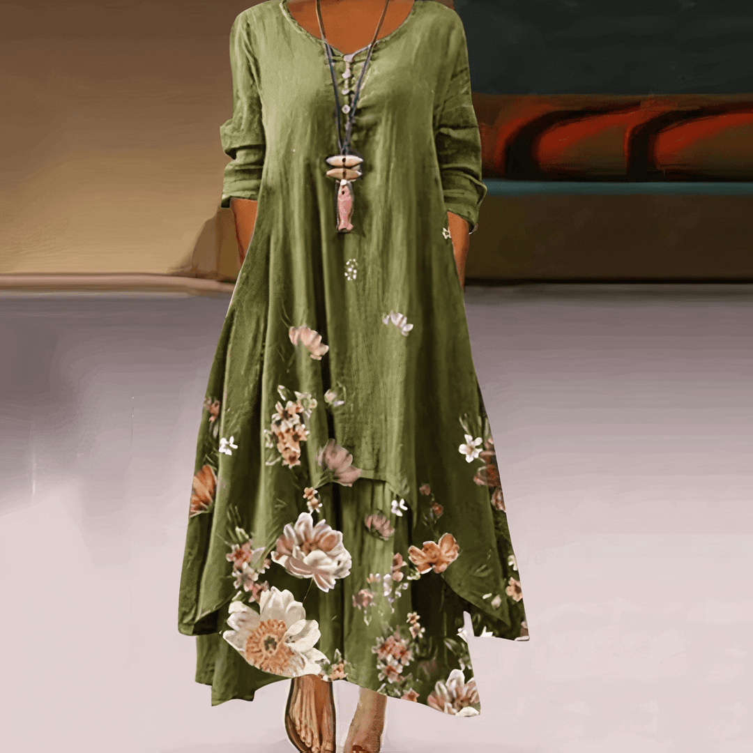Fashionable women's flowy maxi dress, perfect for summer, special occasions, or resort.