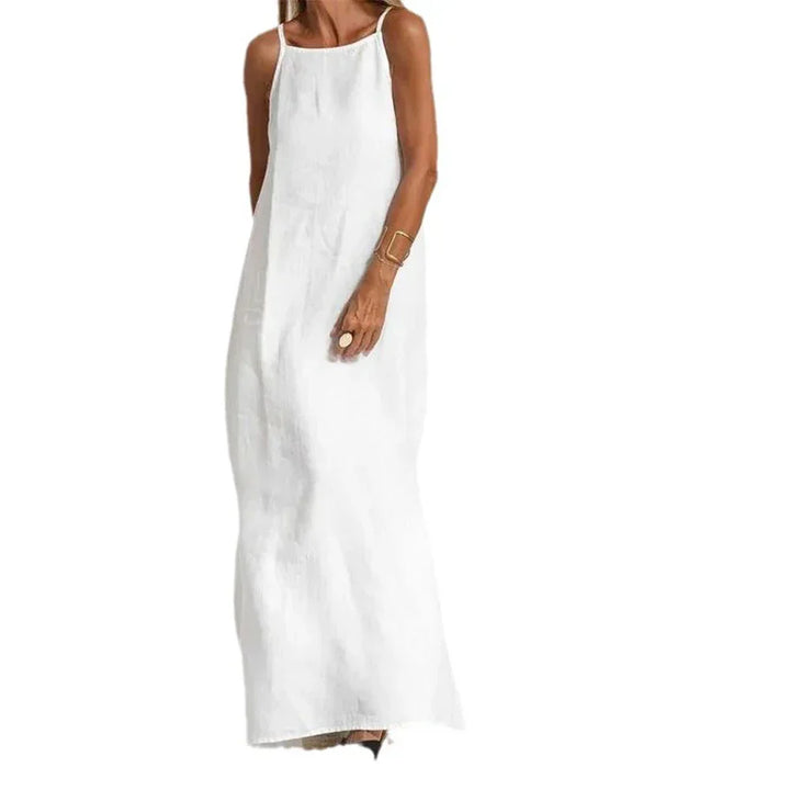 Army green women's flowy maxi slip dress with stylish side slits, versatile for casual or elegant looks.