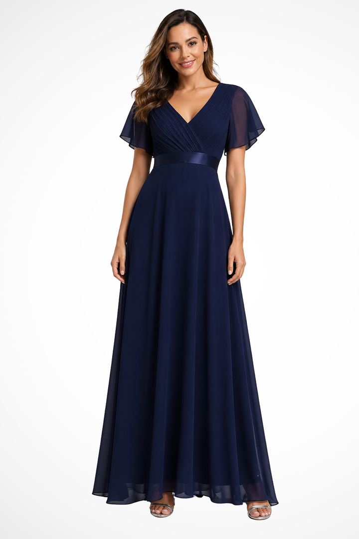 Women's formal flutter sleeve v-neck maxi dress, a chic choice for parties & elegant events.