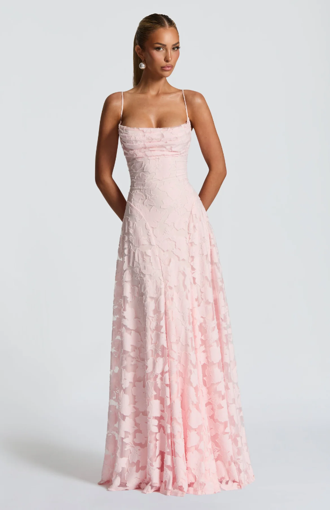 Chic women's elegant formal evening maxi dress. Sophisticated long gown for special events.