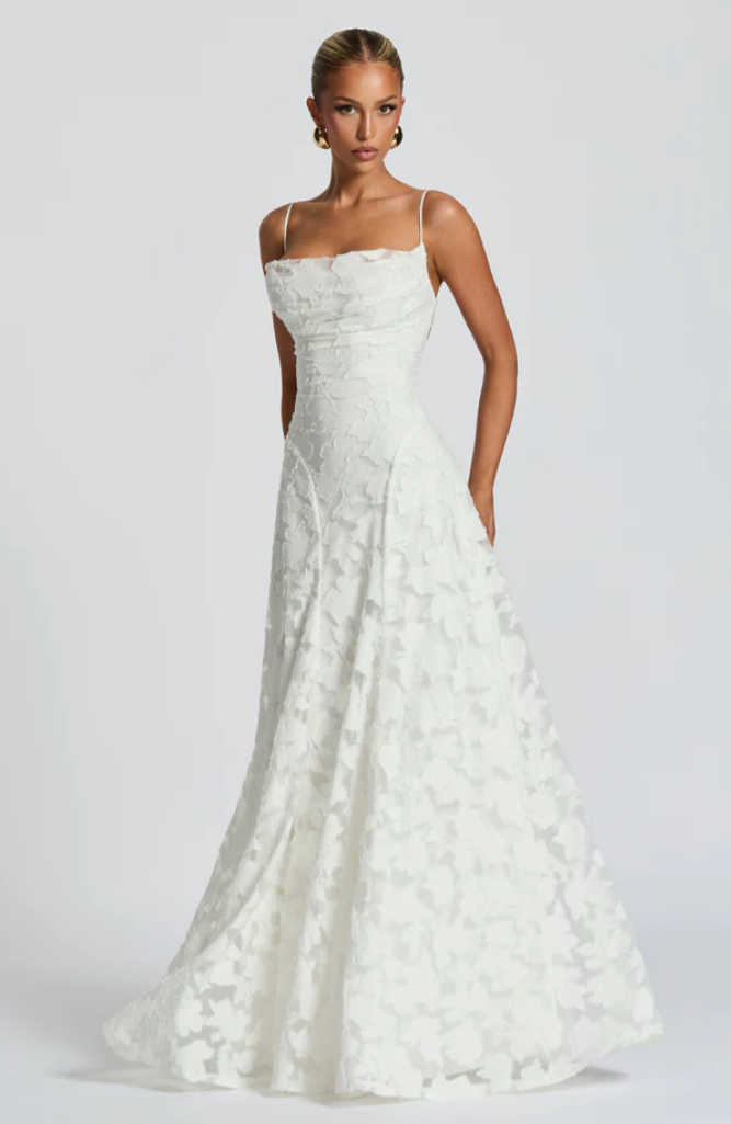 Elegant women's maxi evening gown. Sophisticated formal long dress for special parties.