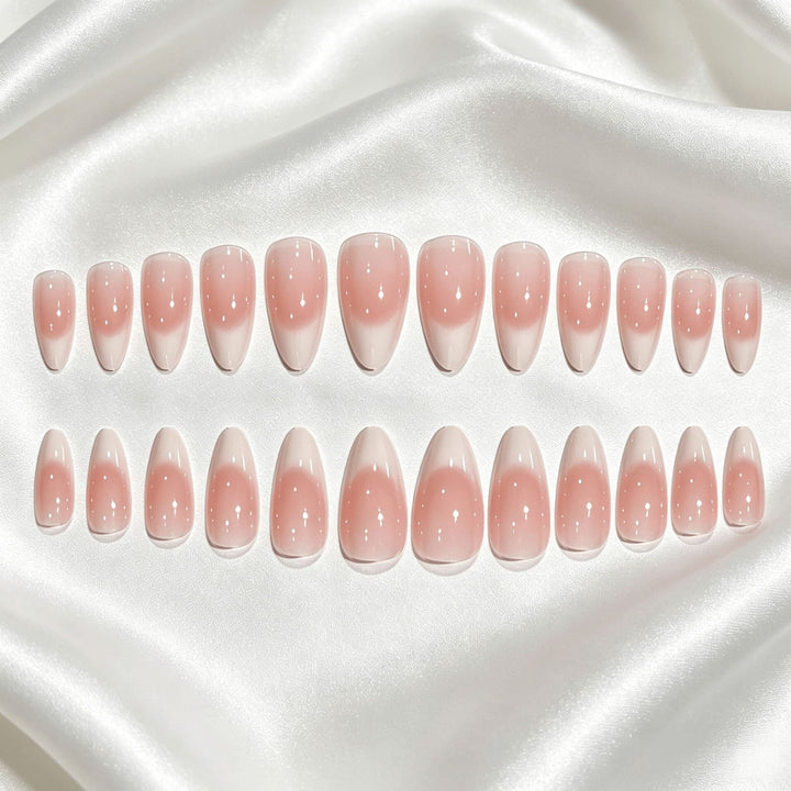 Beautiful French tip soft gel nail tips for women. Get a chic, long-lasting press-on manicure easily at home.