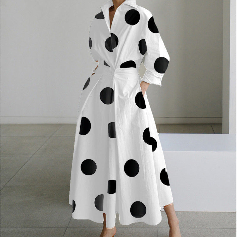 Stunning women's elegant collared wrap maxi dress. A long, flowing design for spring fashion.