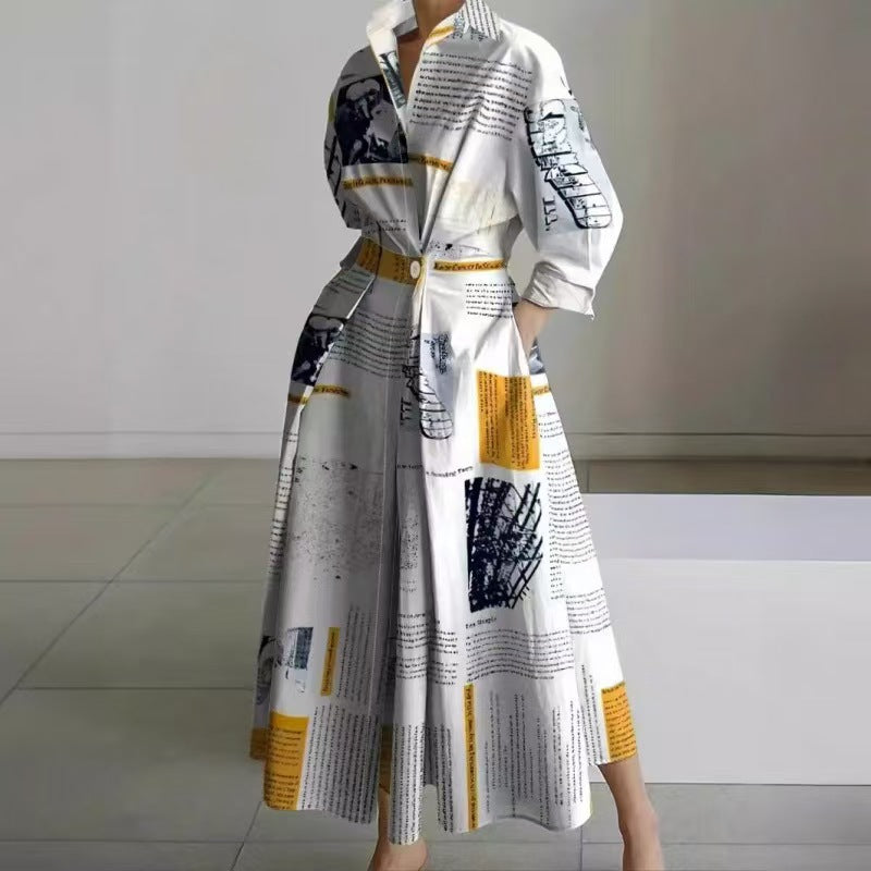 Full-length image of an elegant women's collared wrap maxi dress, showcasing its versatile design.