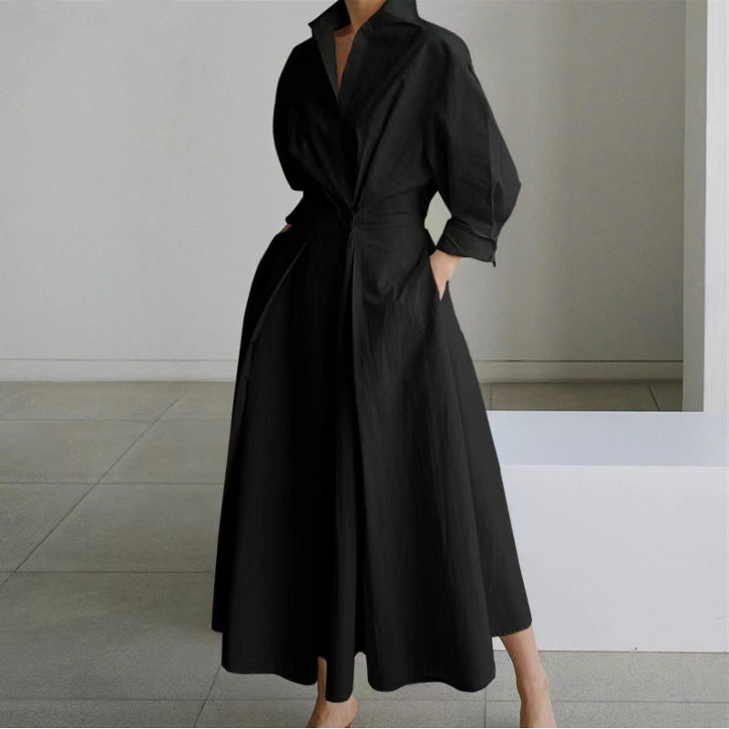 Elegant women's maxi dress with a flattering front wrap and classic collar. Great for party wear.