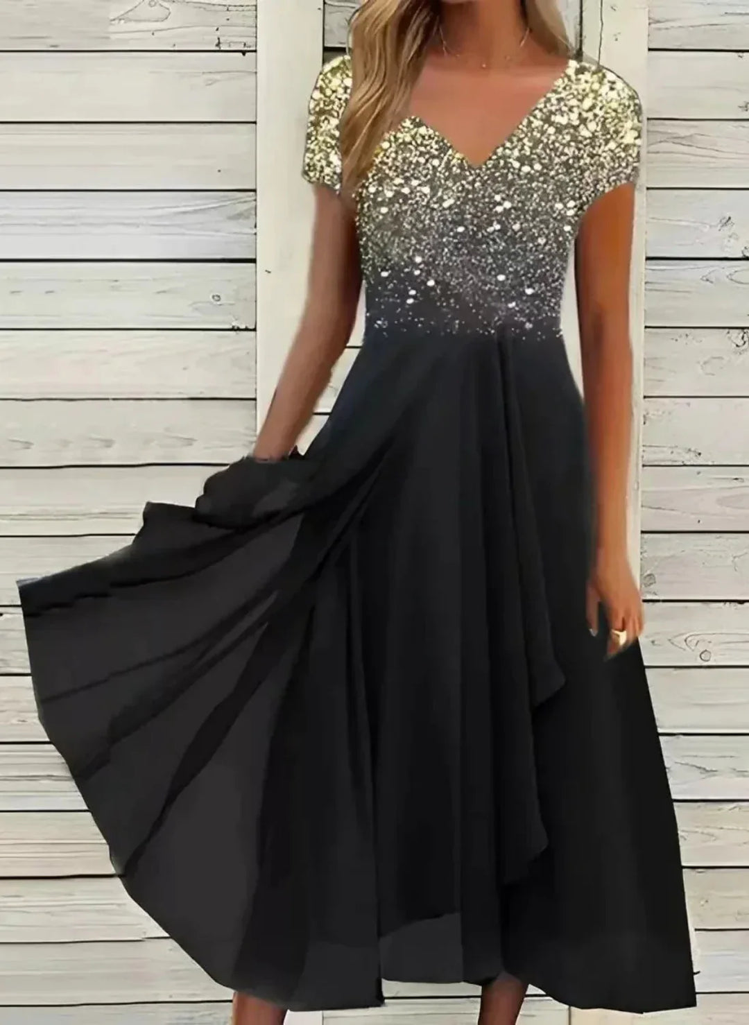 Flattering and comfortable women's elegant long dress. Versatile glamorous evening and party wear.