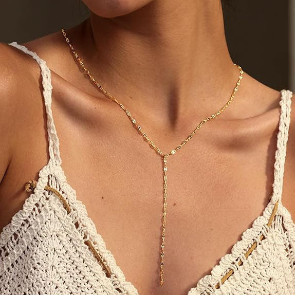 Elegant women's gold-toned Y-chain lariat necklace, perfect for fashion and gifts.