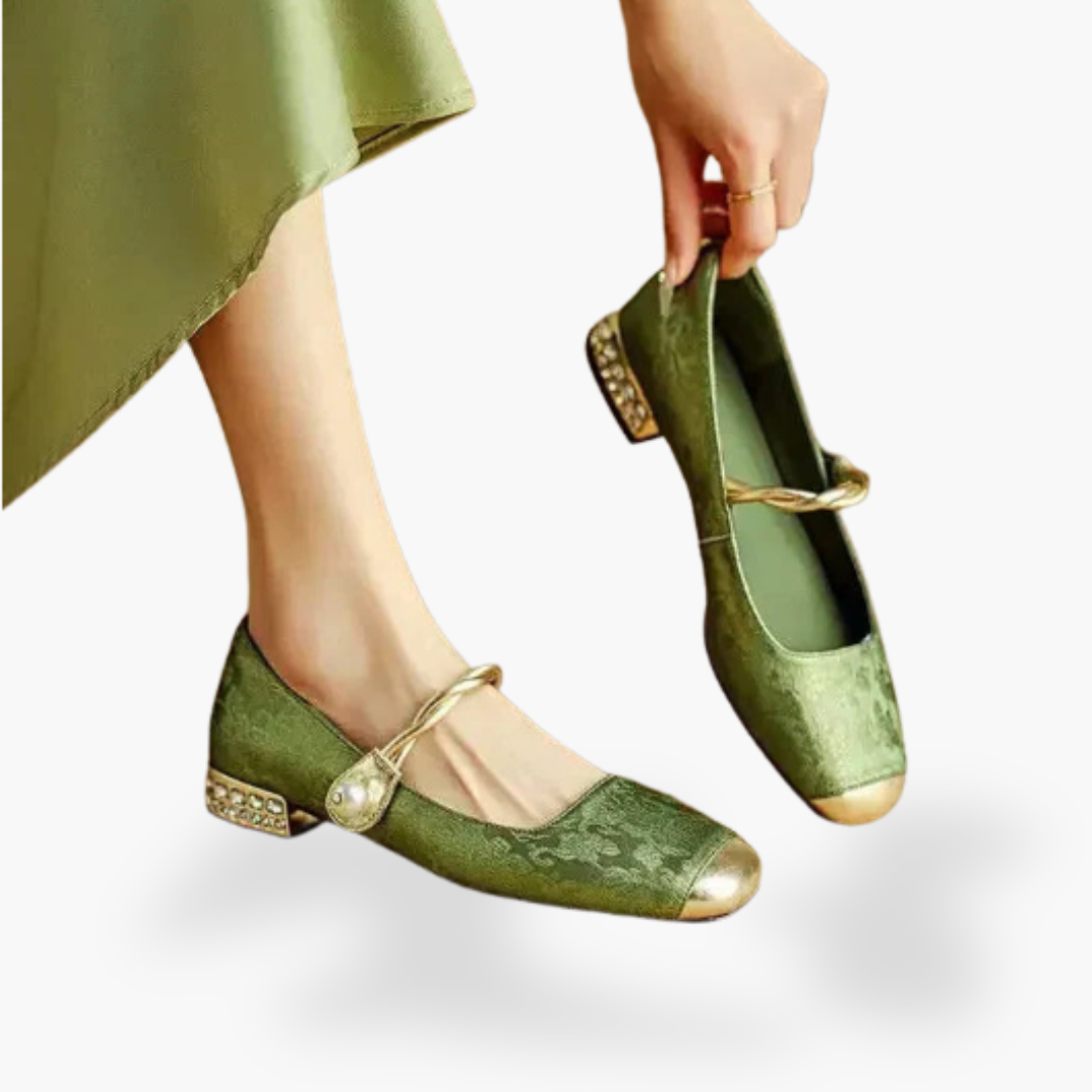 Elegant women's green Mary Jane flats, perfect for all-day comfort, work, or casual wear.