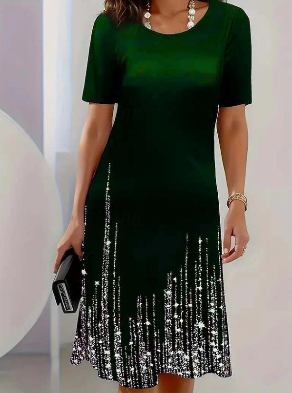Elegant women's green midi evening dress for special occasions. Perfect formal cocktail or dinner party attire.