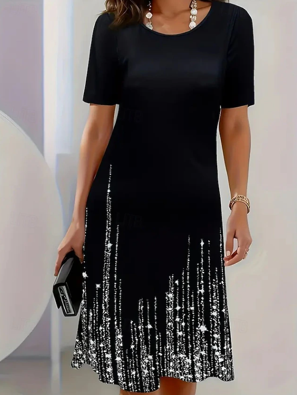 Stylish women's black formal midi dress. Ideal for evening events, cocktail parties, and special occasions.