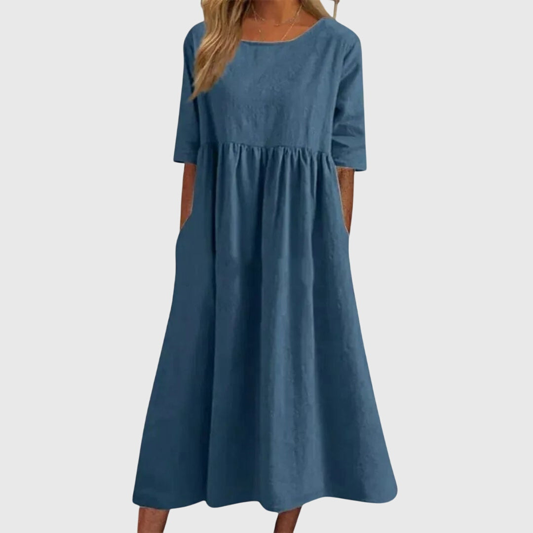 Chic Haisley Short-Sleeve Midi Dress for women. Elegant and flattering, great for parties & offices.