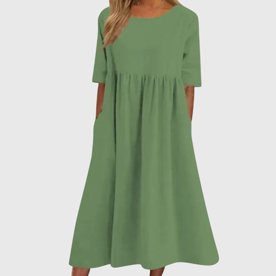 Classic Haisley Short-Sleeve Women's Midi Dress. Comfortable and elegant for summer or casual wear.
