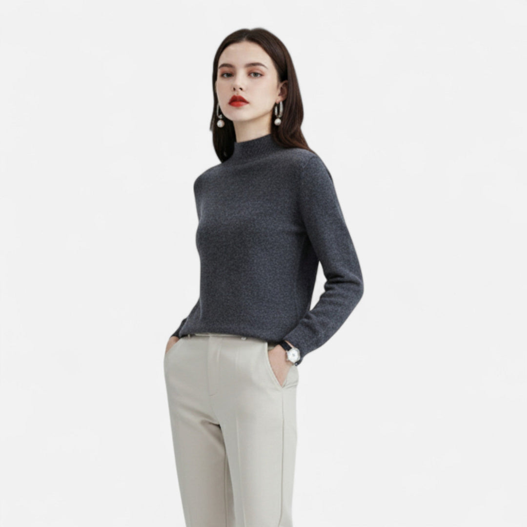 Cozy women's long sleeve half-neck sweater, ideal for warm winter fashion & casual wear.