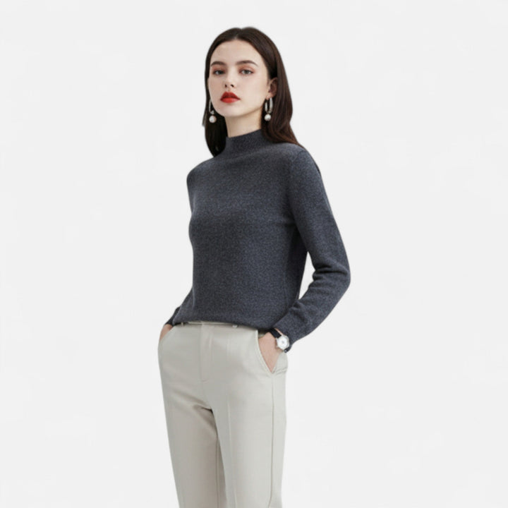 Cozy women's long sleeve half-neck sweater, ideal for warm winter fashion & casual wear.