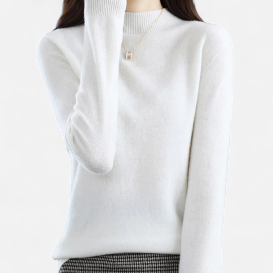 Comfortable women's long sleeve half-neck sweater, great for layering in cozy autumn & winter styles.