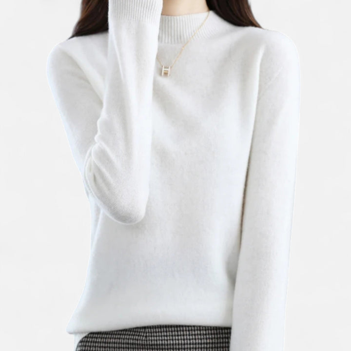 Comfortable women's long sleeve half-neck sweater, great for layering in cozy autumn & winter styles.
