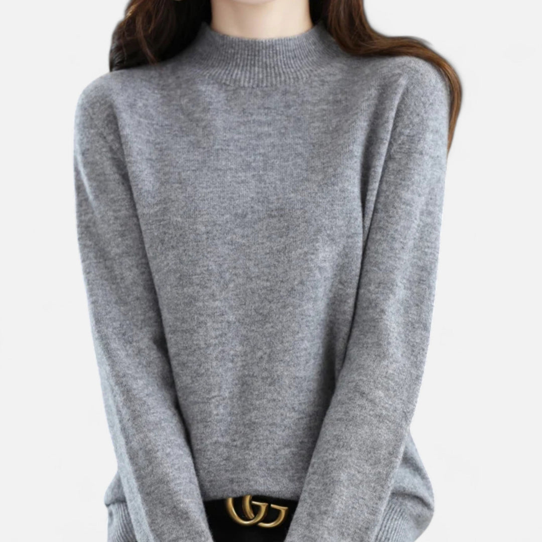Soft women's half-neck pullover, a chic long sleeve sweater for elegant winter fashion & casual outings.