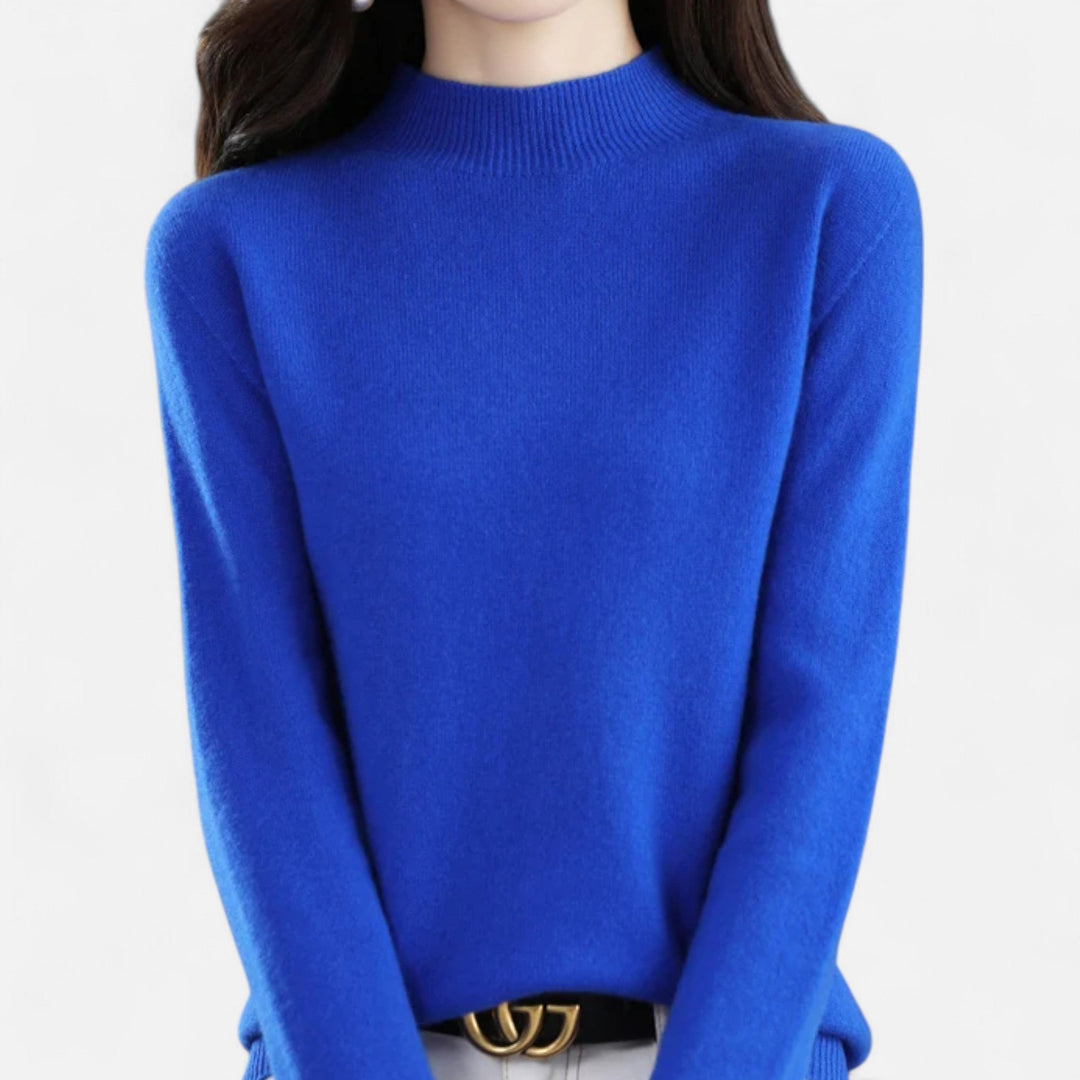 Women's half-neck sweater, an elegant pullover for autumn layering, casual or smart casual winter fashion.