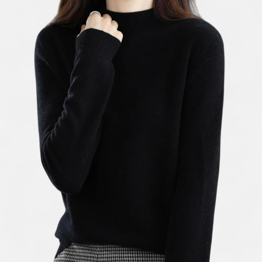 Warm women's long sleeve half-neck pullover sweater, designed for cozy autumn and winter fashion elegance.