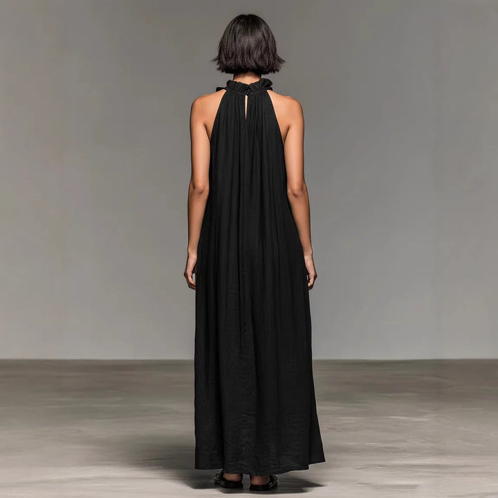 Comfortable & chic women's halter maxi dress, featuring graceful ruffle trim, a versatile summer dress.