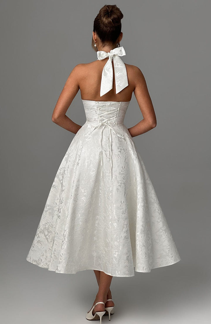 Beautiful women's midi halter dress, perfect for weddings, parties, and formal gatherings.