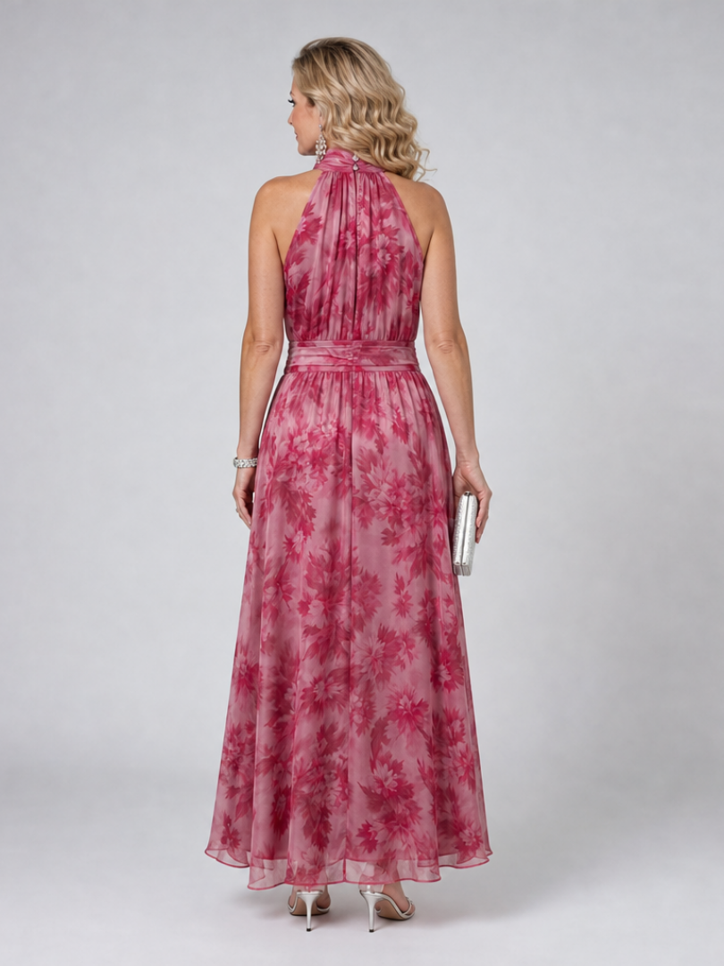 Comfortable, flowing women's halter neck midi dress. Elegant design ideal for summer fashion & special occasions.