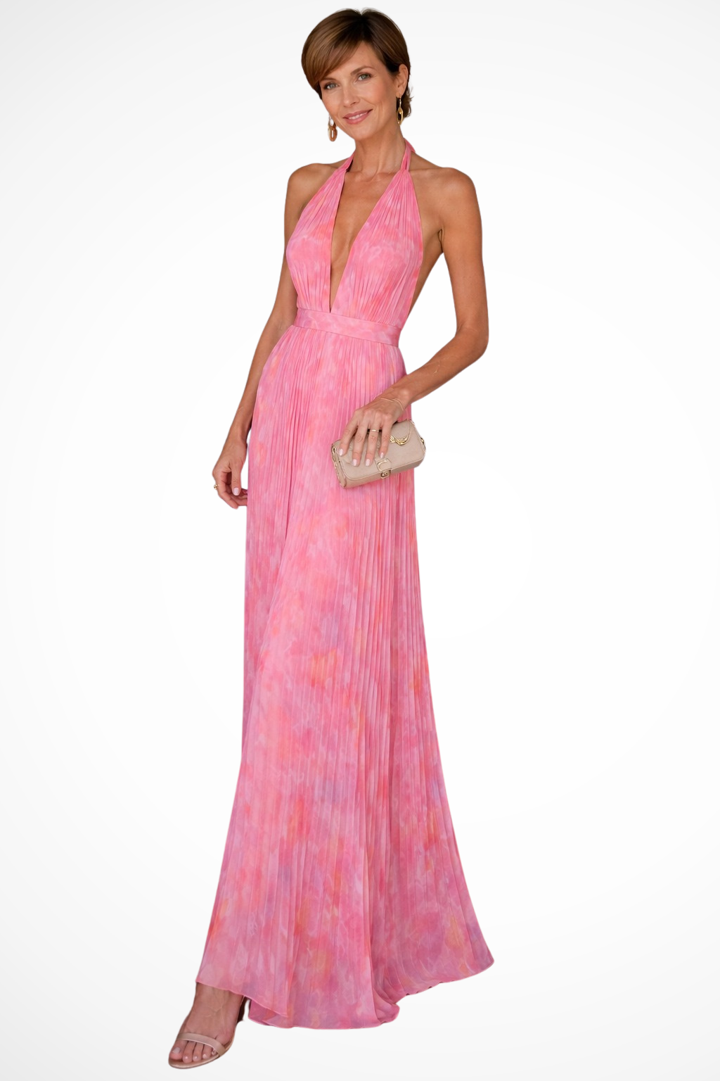 Sophisticated pleated halter maxi dress, a stylish choice for women's evening wear, parties & wedding guests.