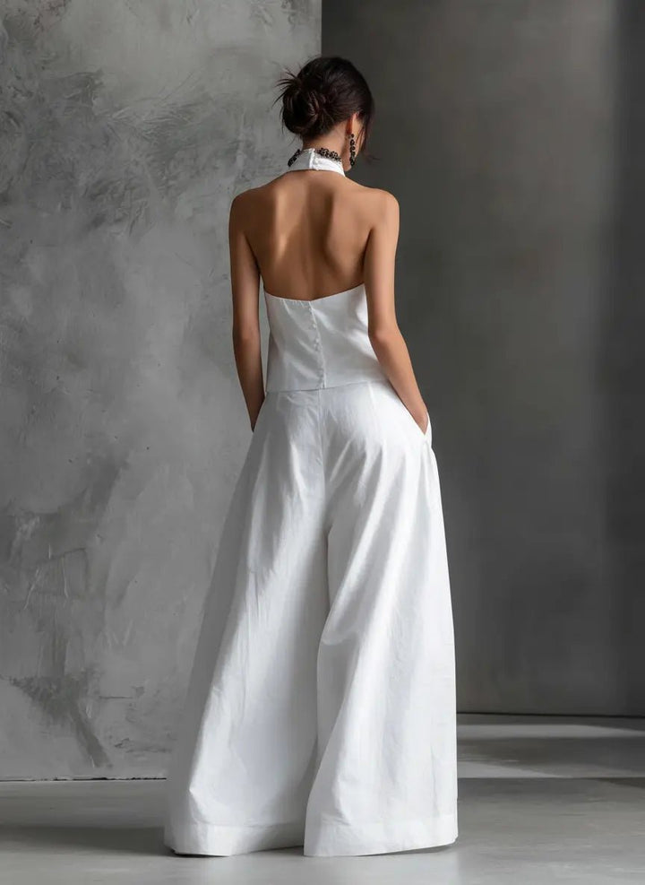 Chic women's elegant halter neck two-piece set, a versatile summer outfit for holiday & special occasions.