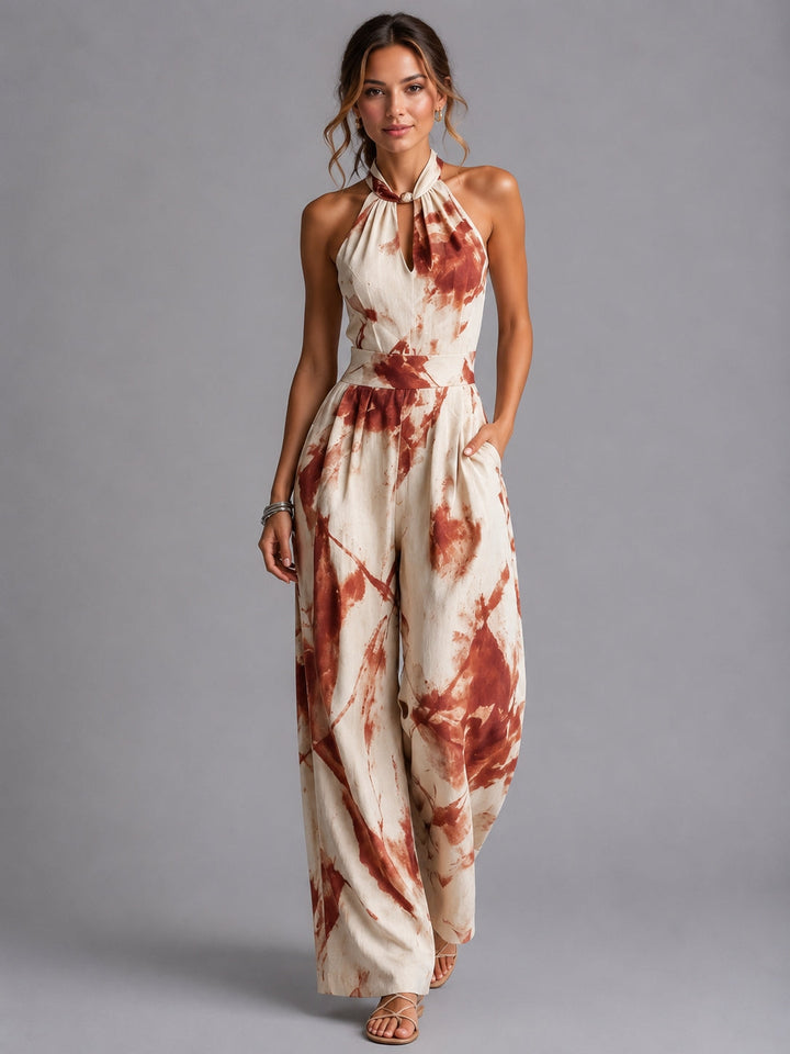 Women's elegant halter wide-leg jumpsuit set, a comfortable and stylish choice for summer, spring, or vacation.