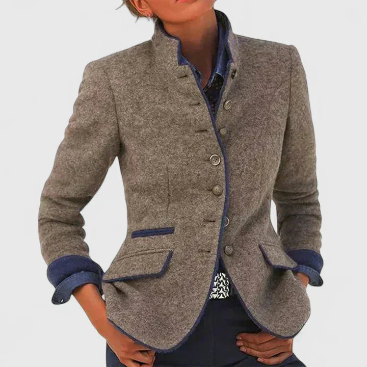 Chic women's high collar cardigan sweater. Soft long sleeve for comfortable wear & everyday elegance in fall/winter.