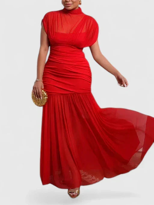 Elegant women's high-neck maxi dress, perfect for sophisticated evening wear or formal events.